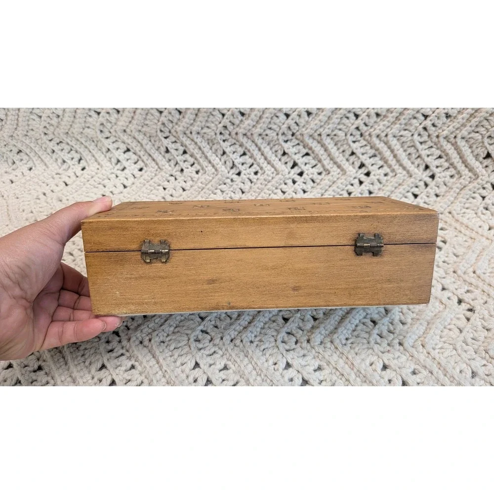 Vintage Hand Carved Wooden Trinket Jewelry Box Lined Rectangular Latch 9.5in